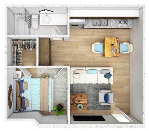 Floor plan for 1 bed, 1 bath, 565 sqft